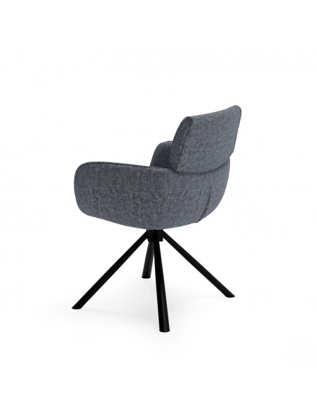 Silla giratoria con brazos DIANE tejido chenille gris y acero negro.