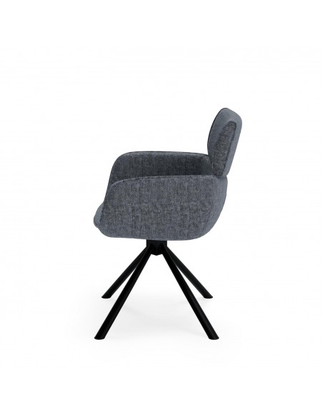 Silla giratoria con brazos DIANE tejido chenille gris y acero negro.
