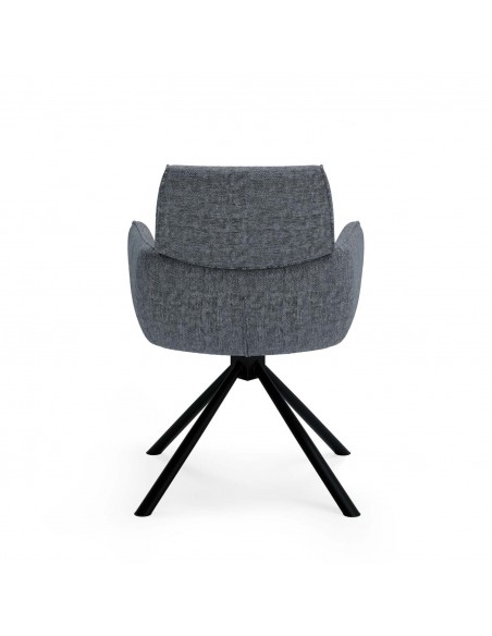 Silla giratoria con brazos DIANE tejido chenille gris y acero negro.