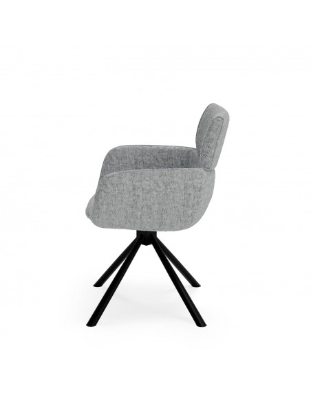 Silla giratoria con brazos DIANE tejido chenille gris y acero negro.