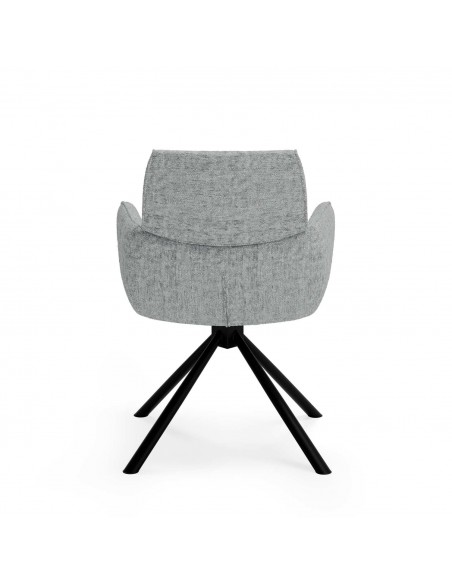 Silla giratoria con brazos DIANE tejido chenille gris y acero negro.