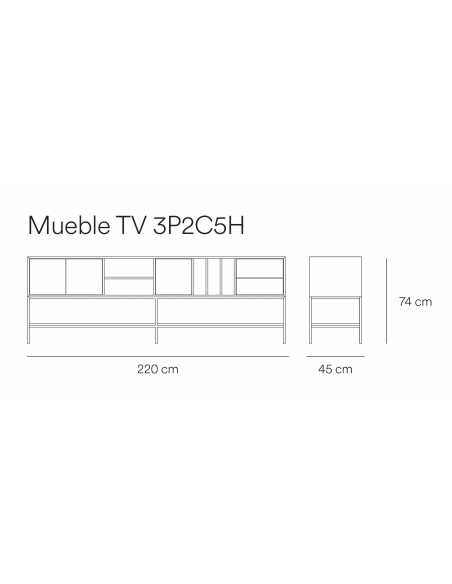 Móvel TV Teulat Platt minimalista 175 x 45, MDF lacado cor telha