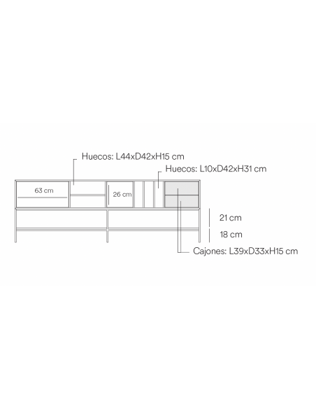 Móvel TV Teulat Platt minimalista 175 x 45, MDF lacado cor telha
