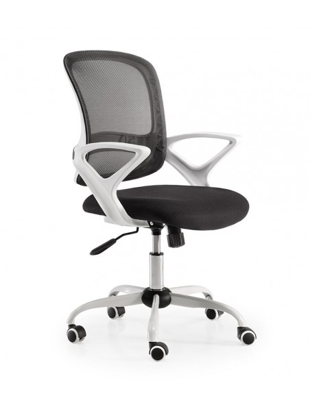 Silla oficina ergonómica Lisboa, carcasa blanco y malla negra