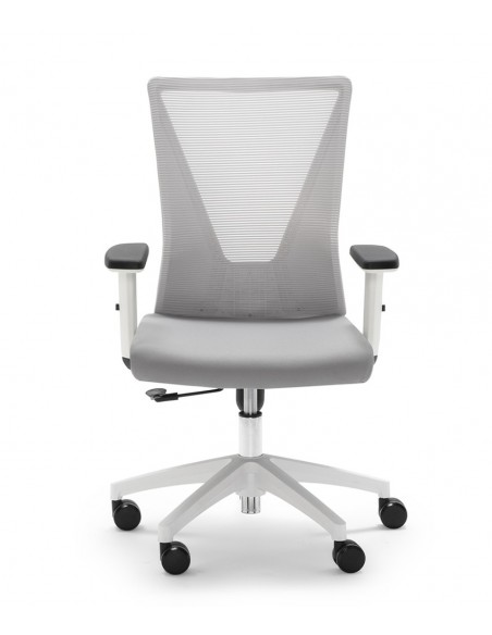 Cadeira de escritório ergonómica Tirana em cinzento e branco, tecido elástico flexível