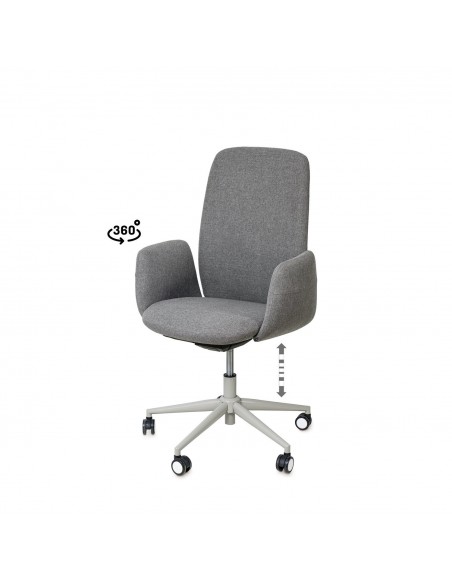 Silla oficina ergonómica BRITISH, giratoria, tejido y metal gris
