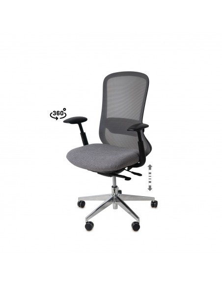 Silla oficina ergonómica ROTTERDAM, giratoria, tejido y malla gris