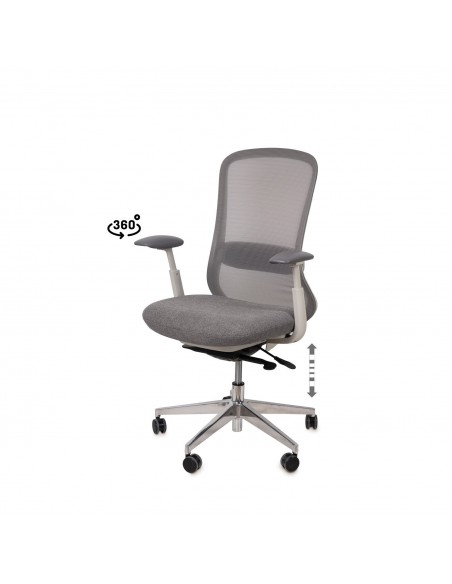 Cadeira de escritório ergonómica EMORY, giratória, tecido e malha cinza