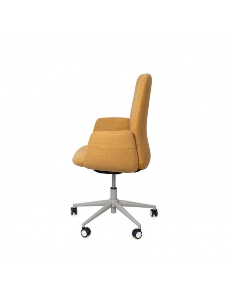 Cadeira de escritório ergonômica BRITISH, giratória, tecido mostarda e metal cinza