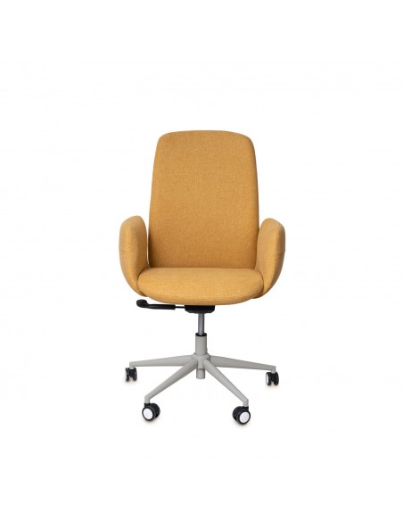 Silla oficina ergonómica BRITISH, giratoria, tejido mostaza y metal gris