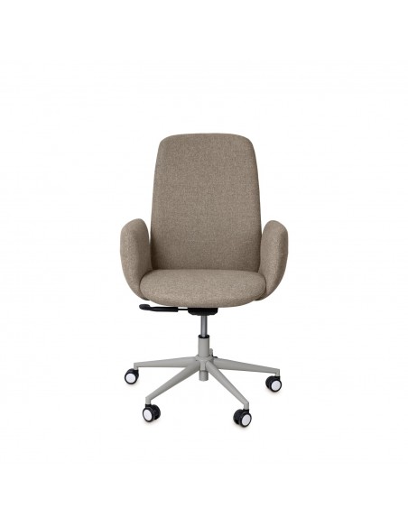 Silla oficina ergonómica BRITISH, giratoria, tejido taupe y metal gris