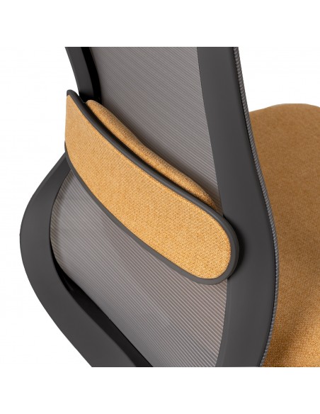 Silla oficina ergonómica ROTTERDAM, giratoria, tejido mostaza y malla gris
