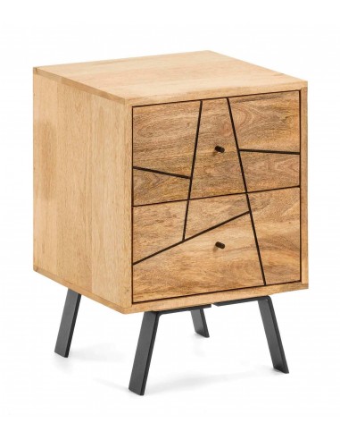 Mesita de noche Balia madera maciza de mango natural.