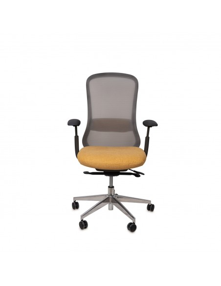 Cadeira de escritório ergonómica ROTTERDAM, giratória, tecido mostarda e malha cinza