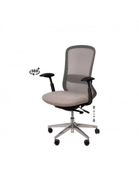 Silla oficina ergonómica ROTTERDAM, giratoria, tejido taupe y malla gris
