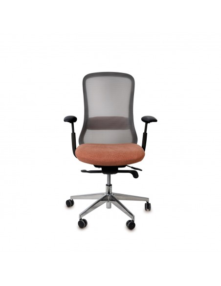 Silla oficina ergonómica ROTTERDAM, giratoria, tejido terracota y malla gris