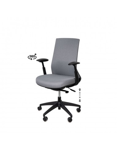 Silla oficina ergonómica LANCASTER, giratoria, tejido daily gris