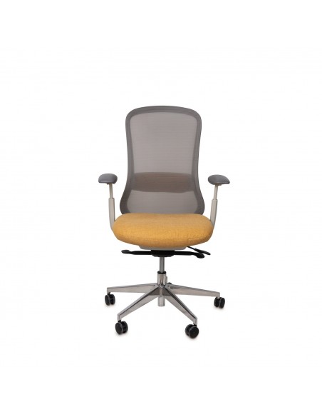 Silla oficina ergonómica EMORY, giratoria, tejido mostaza y malla gris