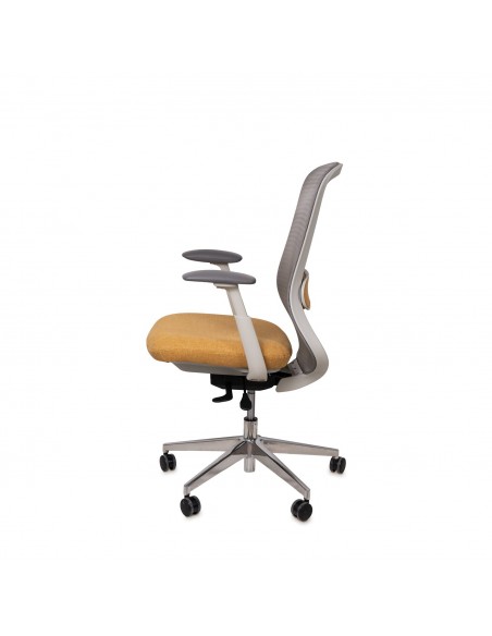 Silla oficina ergonómica EMORY, giratoria, tejido mostaza y malla gris