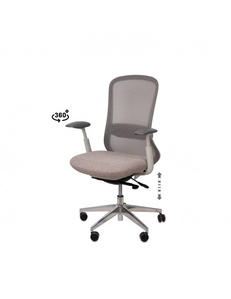 Cadeira de escritório ergonómica EMORY, giratória, tecido taupe e malha cinza