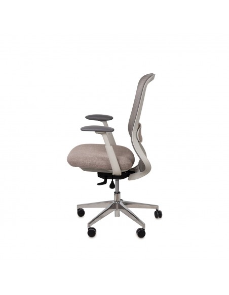 Cadeira de escritório ergonómica EMORY, giratória, tecido taupe e malha cinza