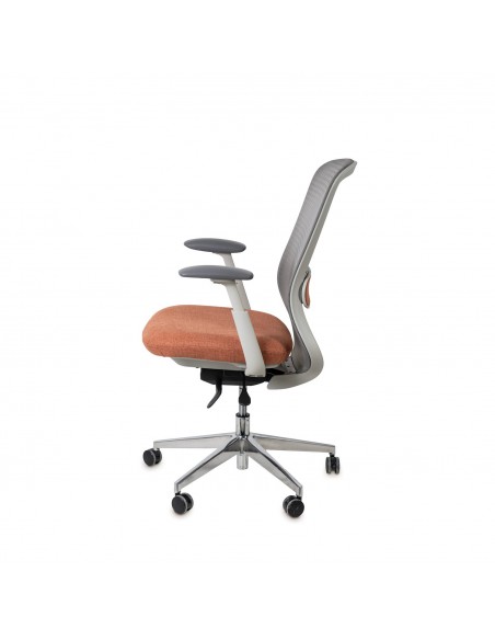 Cadeira de escritório ergonómica EMORY, giratória, tecido terracota e malha cinza