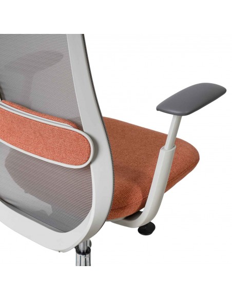Silla oficina ergonómica EMORY, giratoria, tejido terracota y malla gris