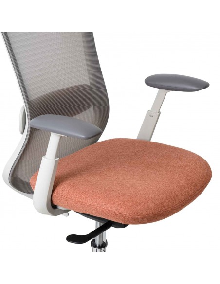 Cadeira de escritório ergonómica EMORY, giratória, tecido terracota e malha cinza