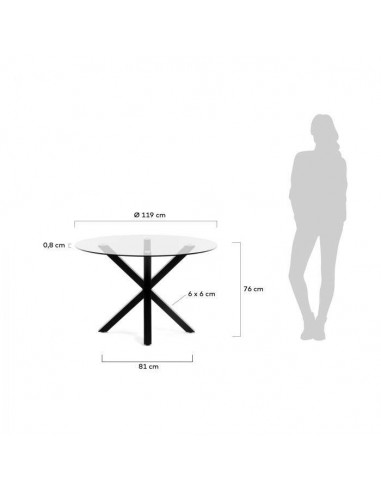 ARYA Mesa 119X119negro, como vidro transparente.