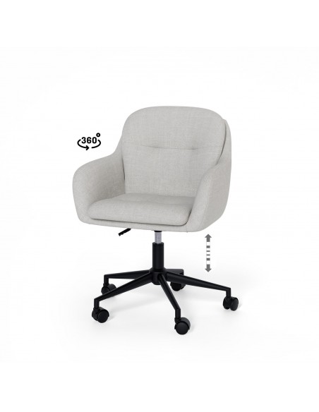 Cadeira de escritório design LEXA, tecido pérola em cinza claro