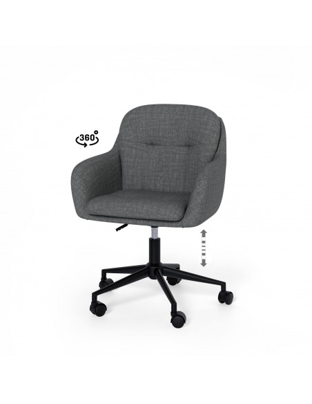 Cadeira de escritório design LEXA, tecido pérola em cinza escuro