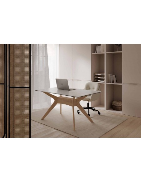 Cadeira de escritório design LEXA, tecido pérola em beige