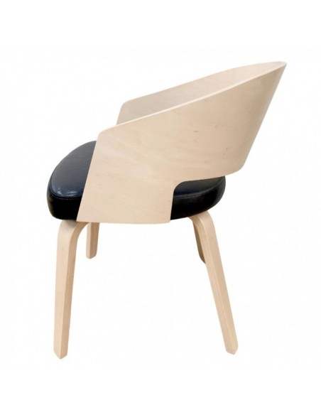 Silla con brazos nordic BECK, madera de hevea y similpiel negra