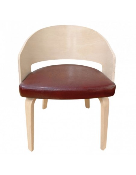 Silla con brazos nordic BECK, madera de hevea y similpiel marrón