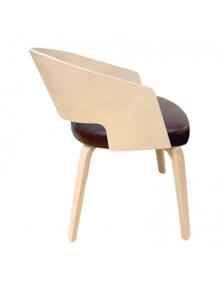 Silla con brazos nordic BECK, madera de hevea y similpiel marrón