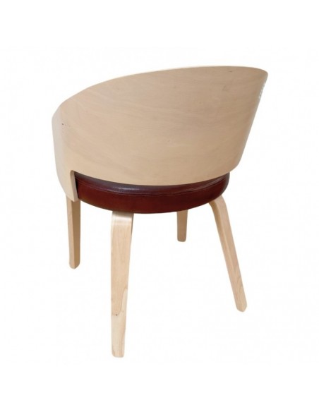 Silla con brazos nordic BECK, madera de hevea y similpiel marrón