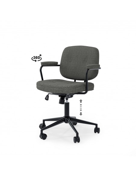 Silla de oficina diseño retro COLUMBIA, tejido gris oscuro