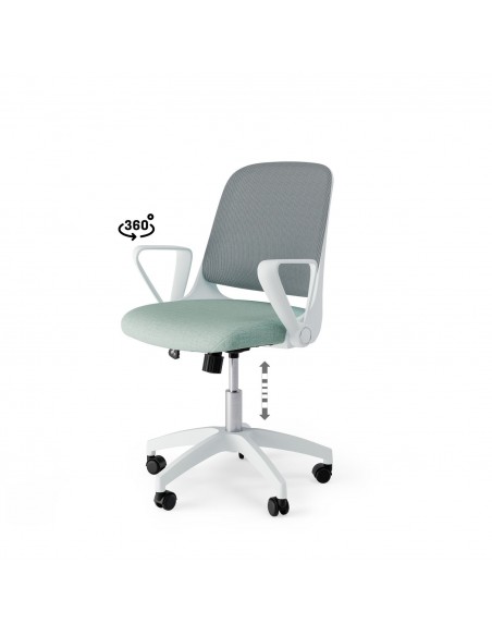 Silla de oficina diseño minimalista SIRACUSA, menta y malla gris