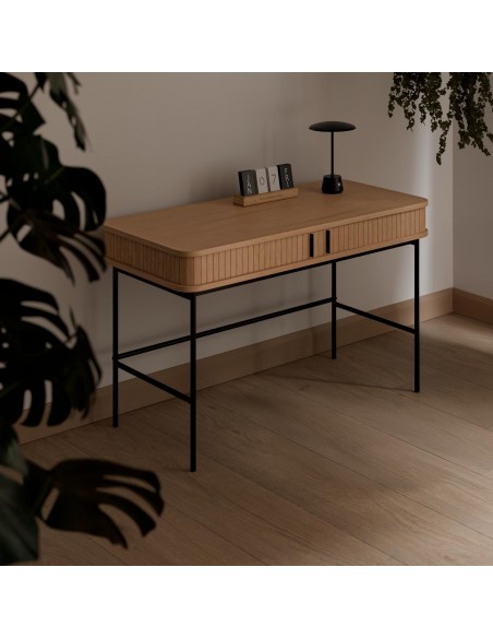 Escritorio contemporáneo CORNELL 120 x 60 roble y metal negro