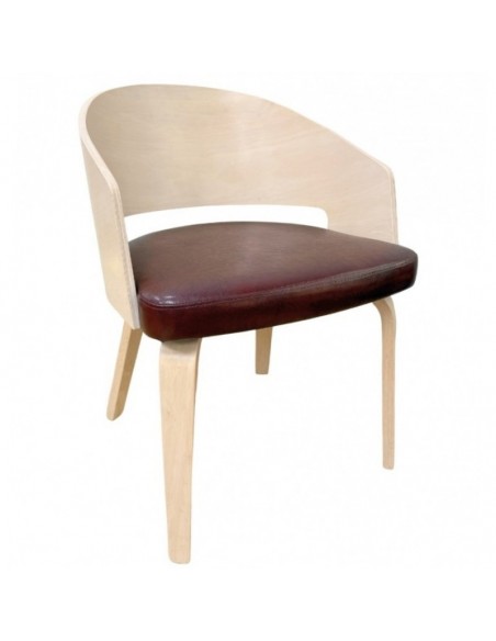 Silla con brazos nordic BECK, madera de hevea y similpiel marrón