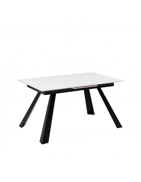 Mesa extensible JUDY 140(180) x 90, porcelánico blanco y metal negro