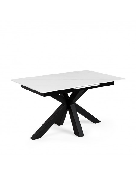 Mesa extensível ARGO 140 (180) x 90, porcelânico branco e metal preto