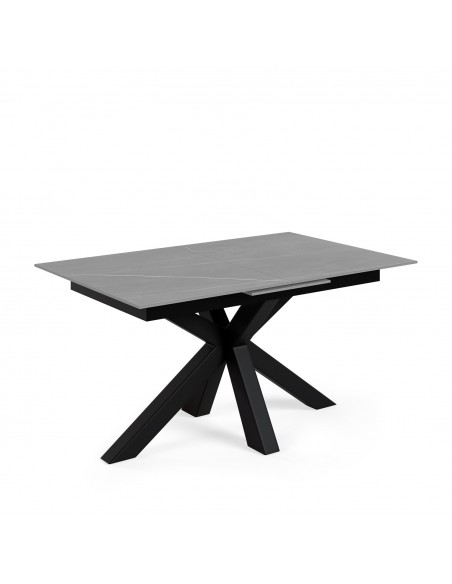 Mesa extensível ARGO 140 (180) x 90, porcelânico cinza e metal preto
