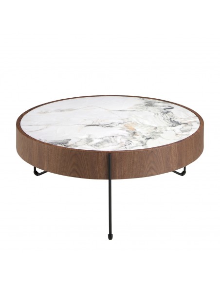 Angel Cerdá 2138, mesa redonda centro 81 x 33, mármol porcelánico, nogal y acero negro
