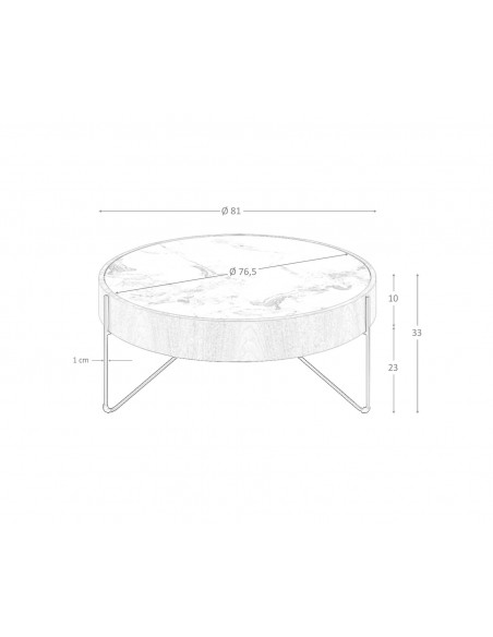 Angel Cerdá 2138, mesa redonda centro 81 x 33, mármol porcelánico, nogal y acero negro