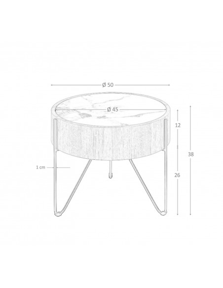 Angel Cerdá 2139, mesa de canto redonda 50 x 38, mármore porcelanato, nogueira e aço preto