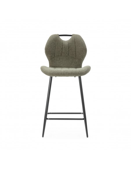 Taburete de diseño MULI 65, respaldo acolchado tejido y metal negro