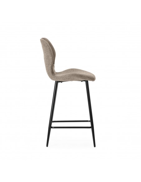 Banqueta de design MULI 65, encosto em tecido almofadado e metal preto