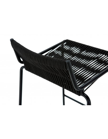 Taburete exterior en cuerda EMILY 65 y base de metal negro