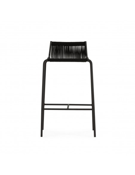 Taburete exterior en cuerda EMILY 65 y base de metal negro